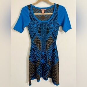 FLYING TOMATO Fit Flare Short Sleeve Sweater Dress Tribal Aztec Boho Body Con XS